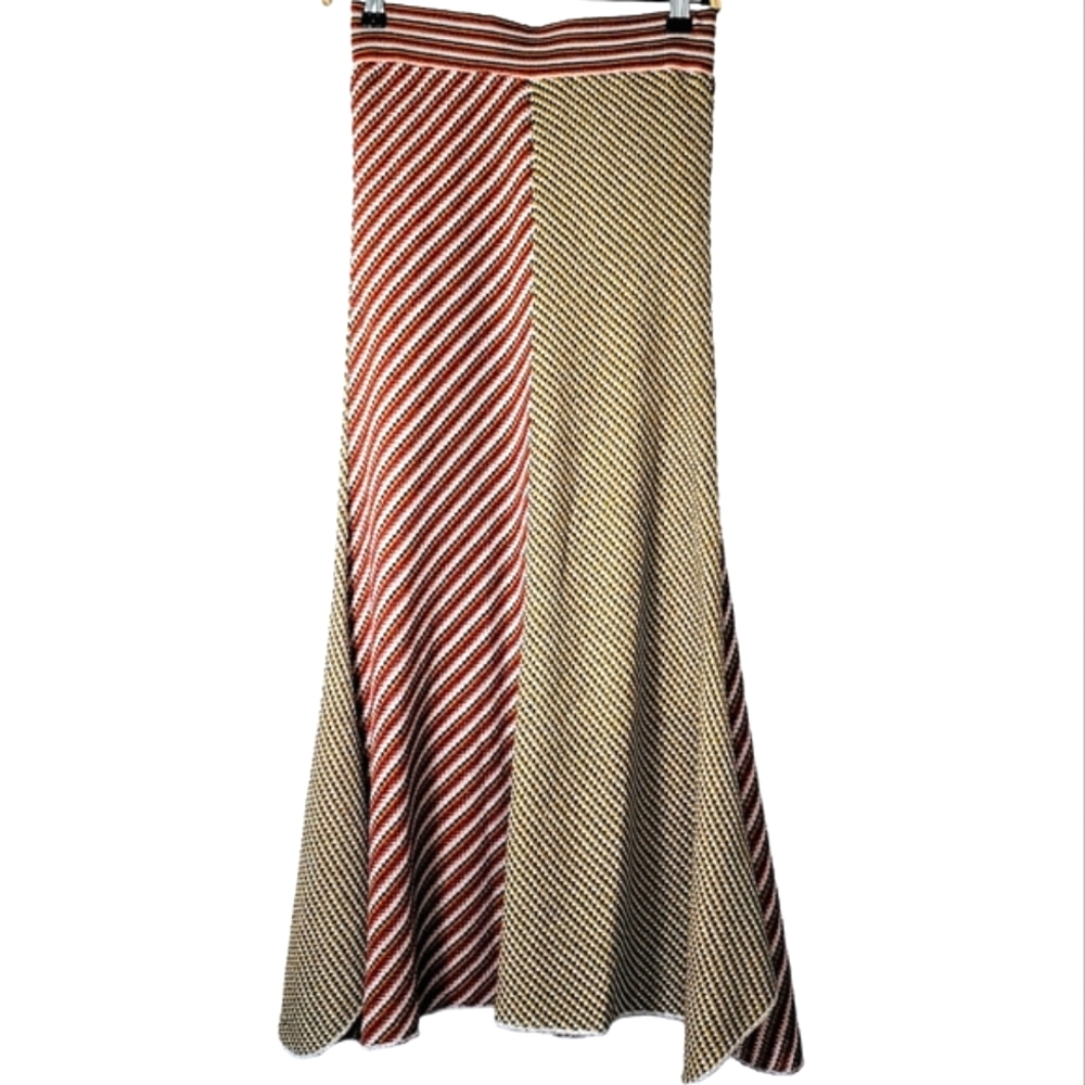 EUC Zara Abstract Knit Midi Skirt Multicolor Chevron Pattern Size S